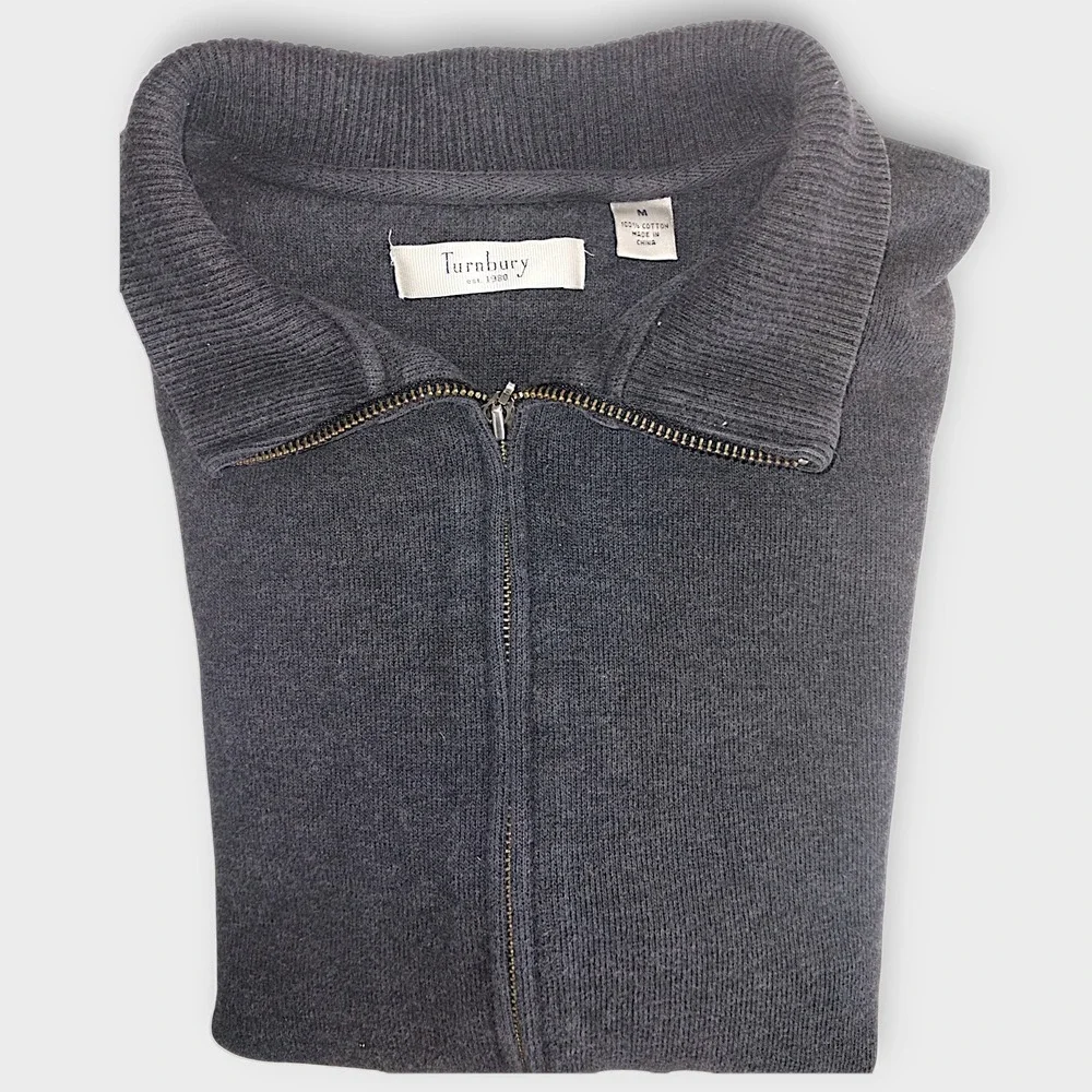 Turnbury Mens Sweater Sz M Gray Full Zip Cotton Blend Collared Jacket‎ Casual